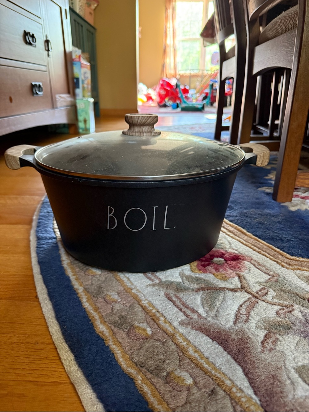 Rae Dunn BOIL Black Covered Dutch Oven with Wooden-Style Handles